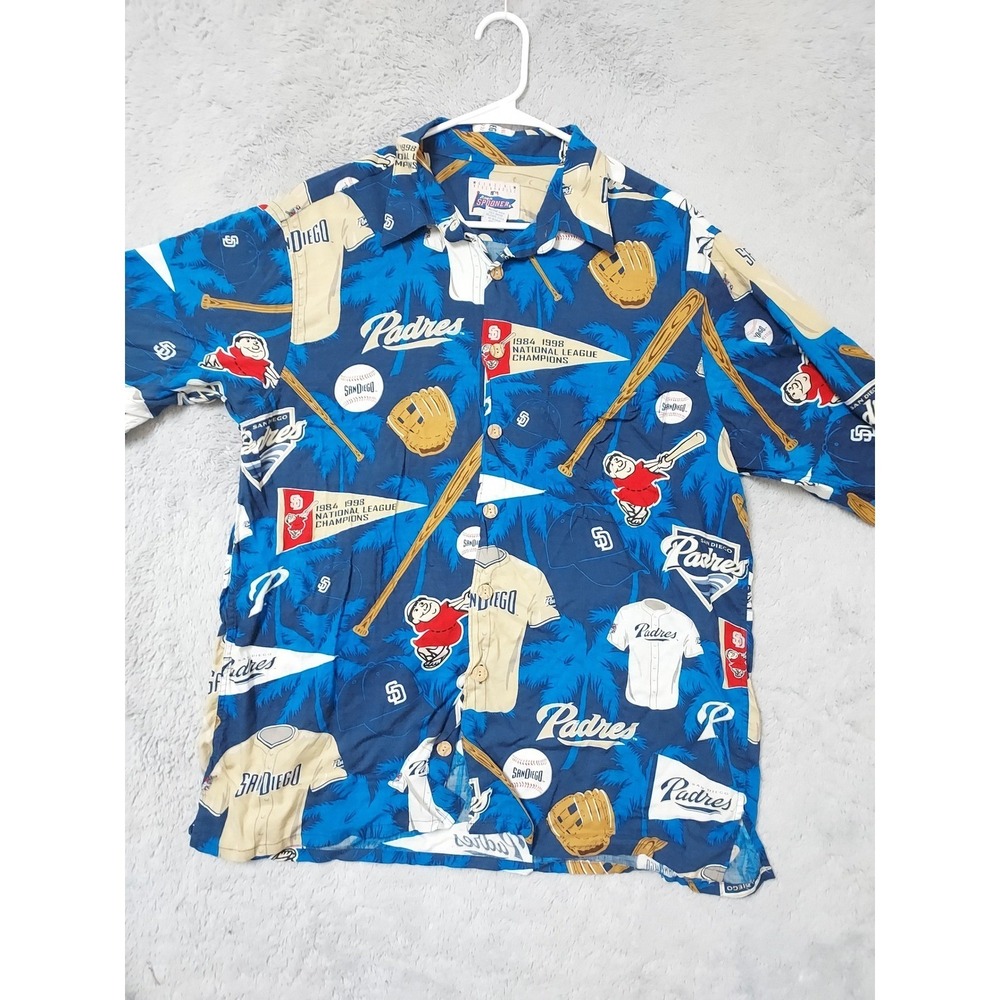 Vintage San Diego Padres Shirt Mens Large Reyn Spooner 100% Rayons Graphic MLB - Picture 2 of 10